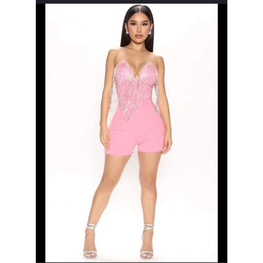 Embellished Fringed In‎ The Show Strapless Romper Size L Coquette Party Glam New